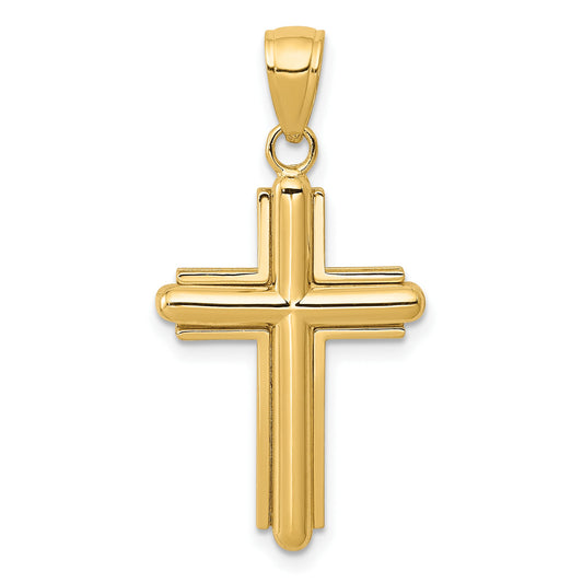 14K Polished Beveled Stick Cross with Frame Pendant