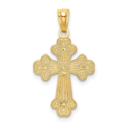 14K Two-tone Polished Filigree 2 Level Heart Cross Pendant