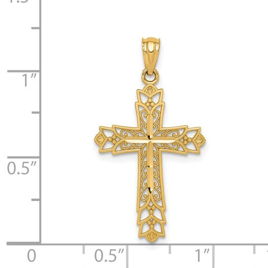 14k Polished Filigree Reversible Cross Pendant