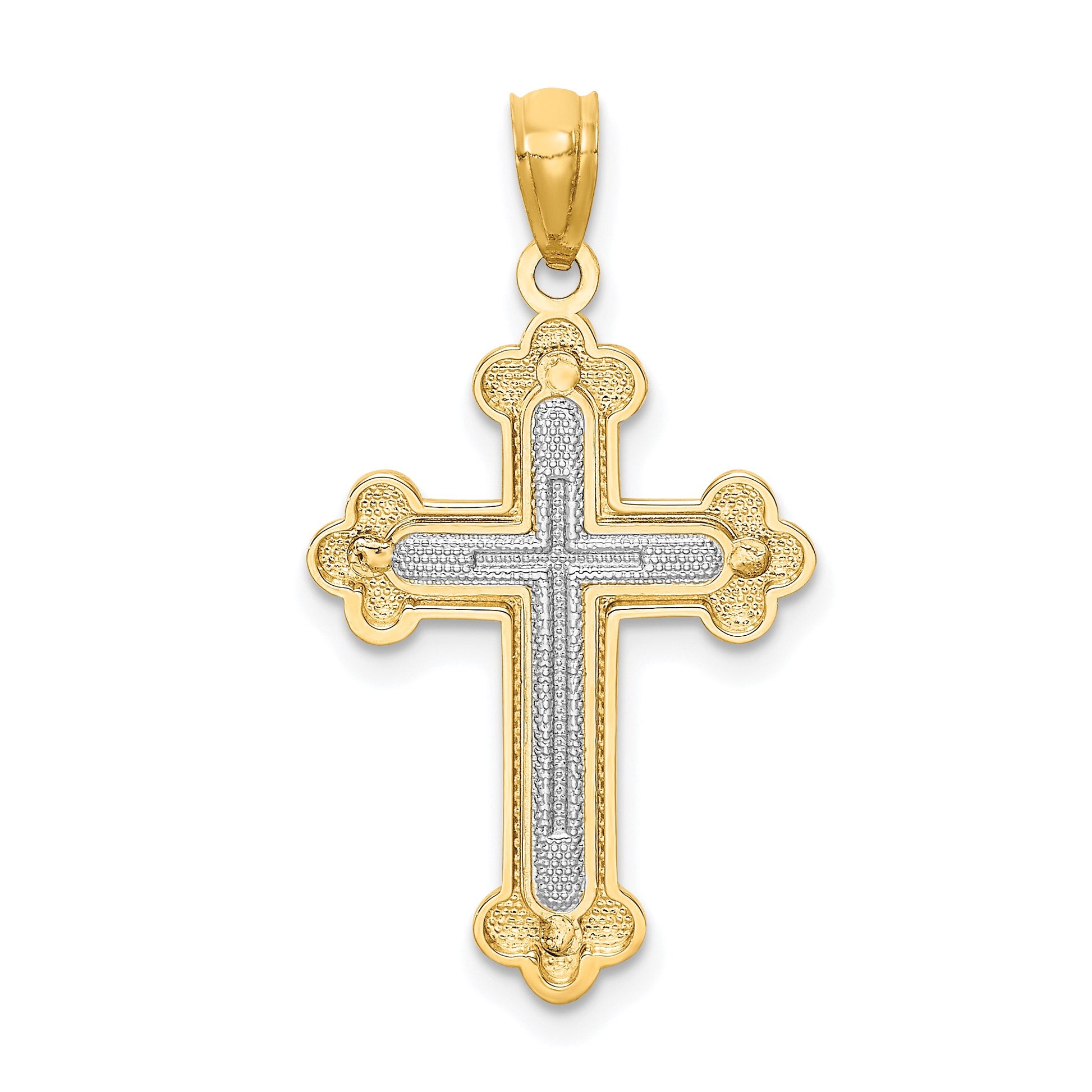 14k Two-tone Polished Budded Cross Pendant