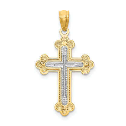 14k Two-tone Polished Budded Cross Pendant