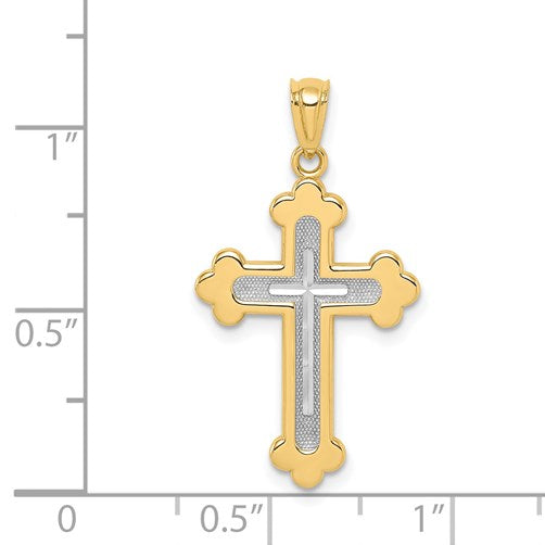 14k Two-tone Polished Budded Cross Pendant