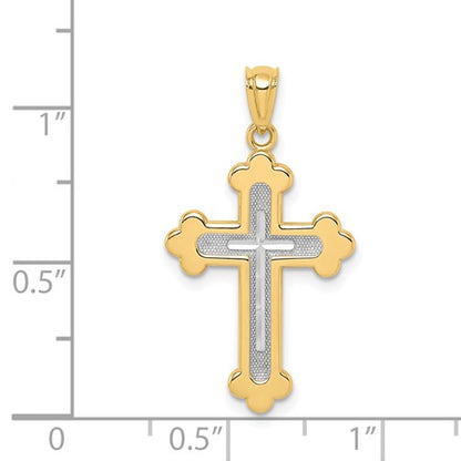 14k Two-tone Polished Budded Cross Pendant