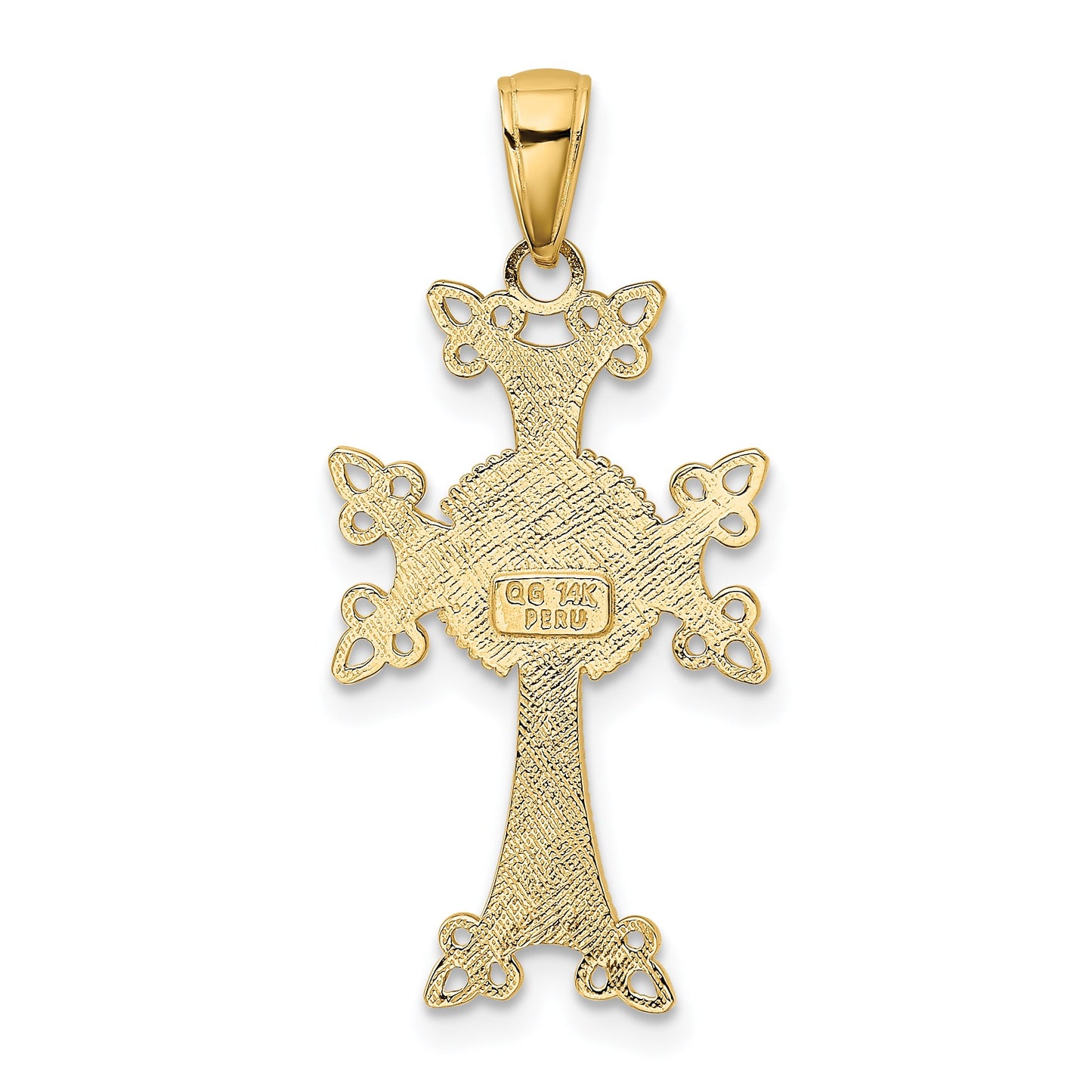 14K Polished and Textured Armenian Cross Pendant