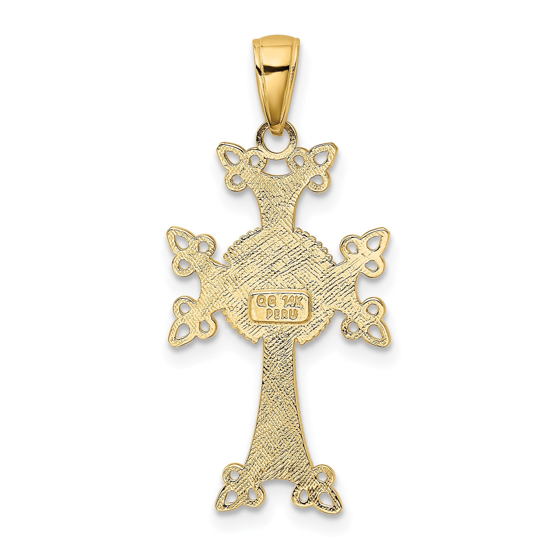 14K Polished and Textured Armenian Cross Pendant