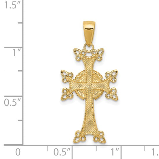 14K Polished and Textured Armenian Cross Pendant