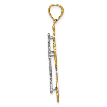 14K Two-tone Polished 2-Level Fleur de Lis Cross Pendant