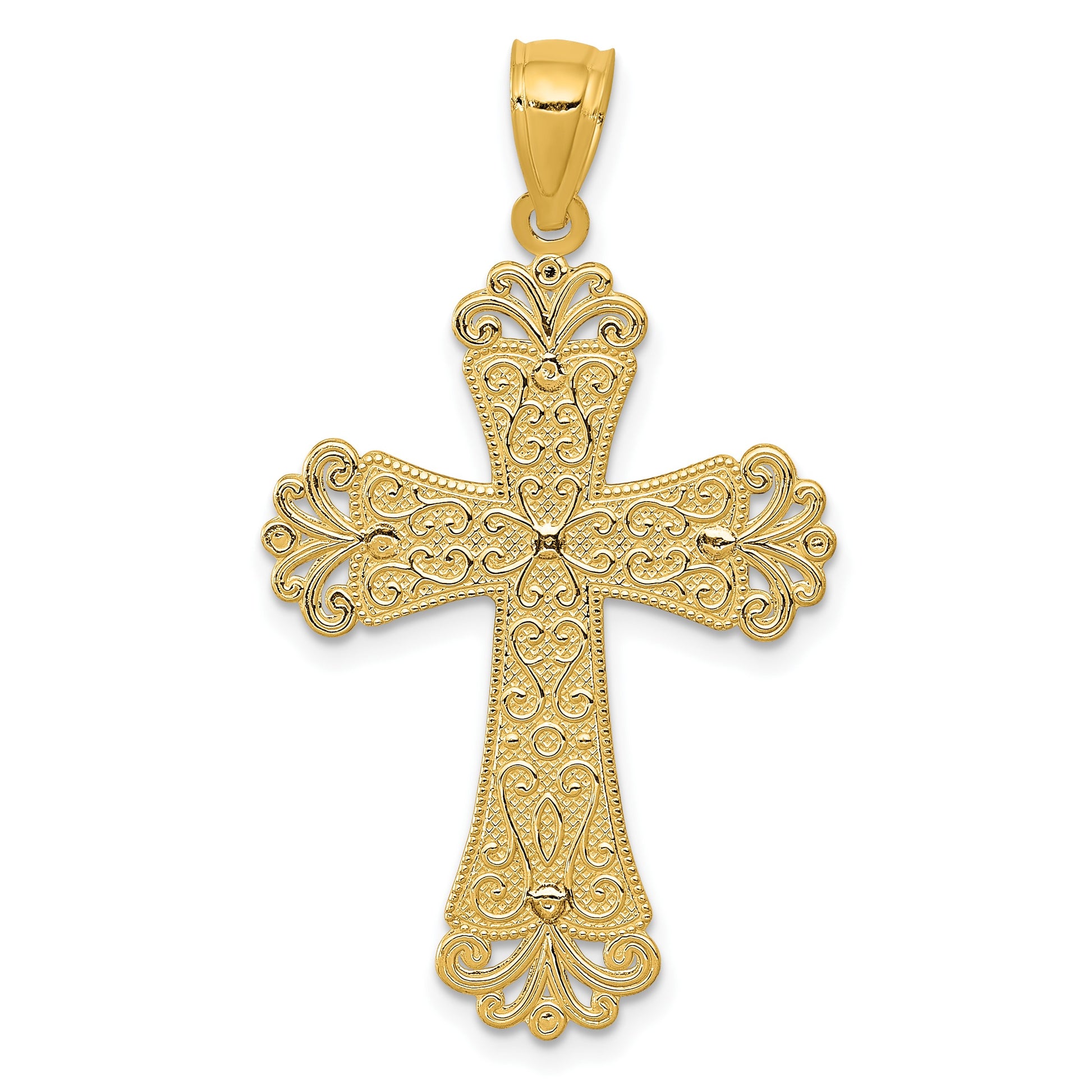 14K Two-tone Polished 2-Level Fleur de Lis Cross Pendant