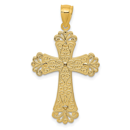 14K Two-tone Polished 2-Level Fleur de Lis Cross Pendant