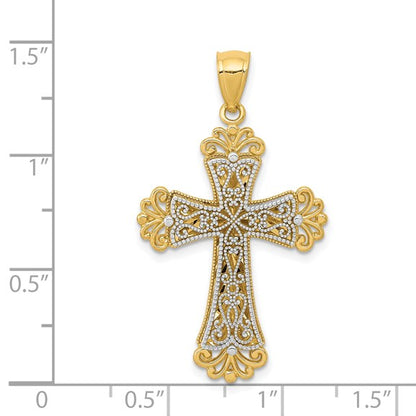 14K Two-tone Polished 2-Level Fleur de Lis Cross Pendant