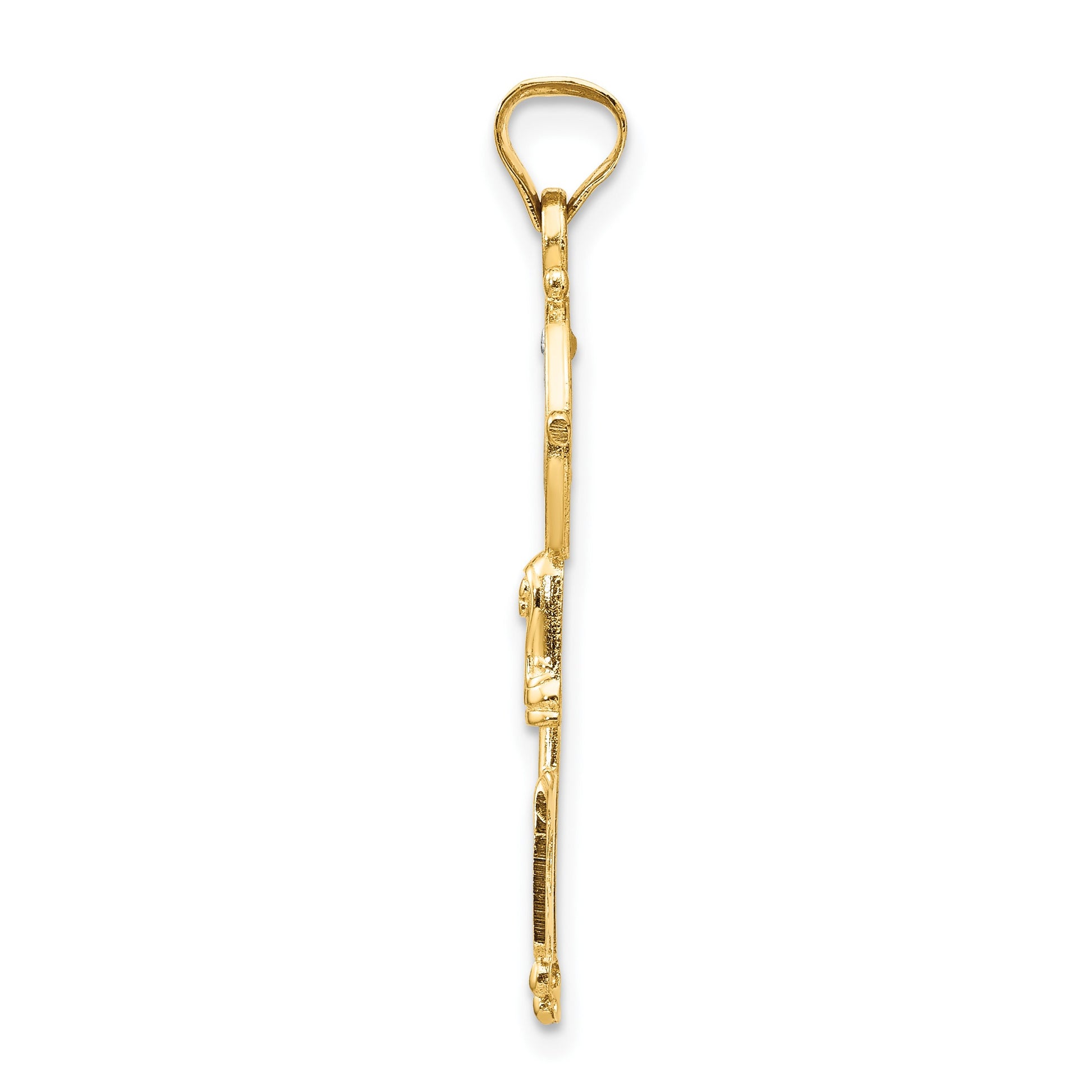 14k with White Rhodium Solid St. Benedict 2-Sided Cross Key Pendant