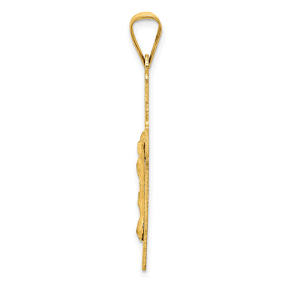 14k Polished Satin and Diamond-cut Crucifix Pendant