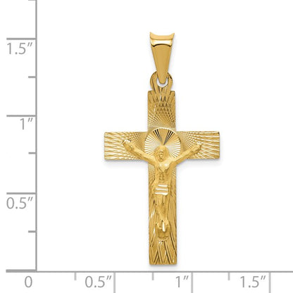14k Polished Satin and Diamond-cut Crucifix Pendant