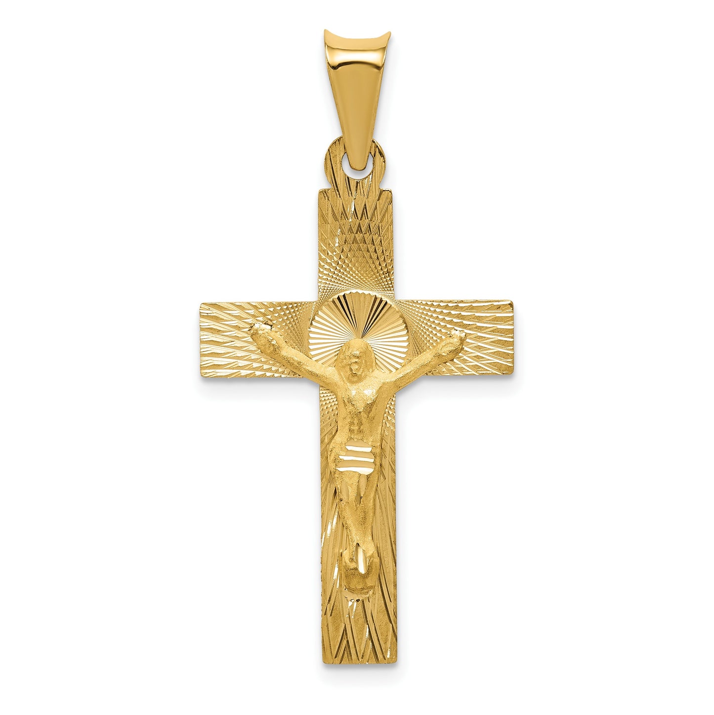 14k Polished Satin and Diamond-cut Crucifix Pendant