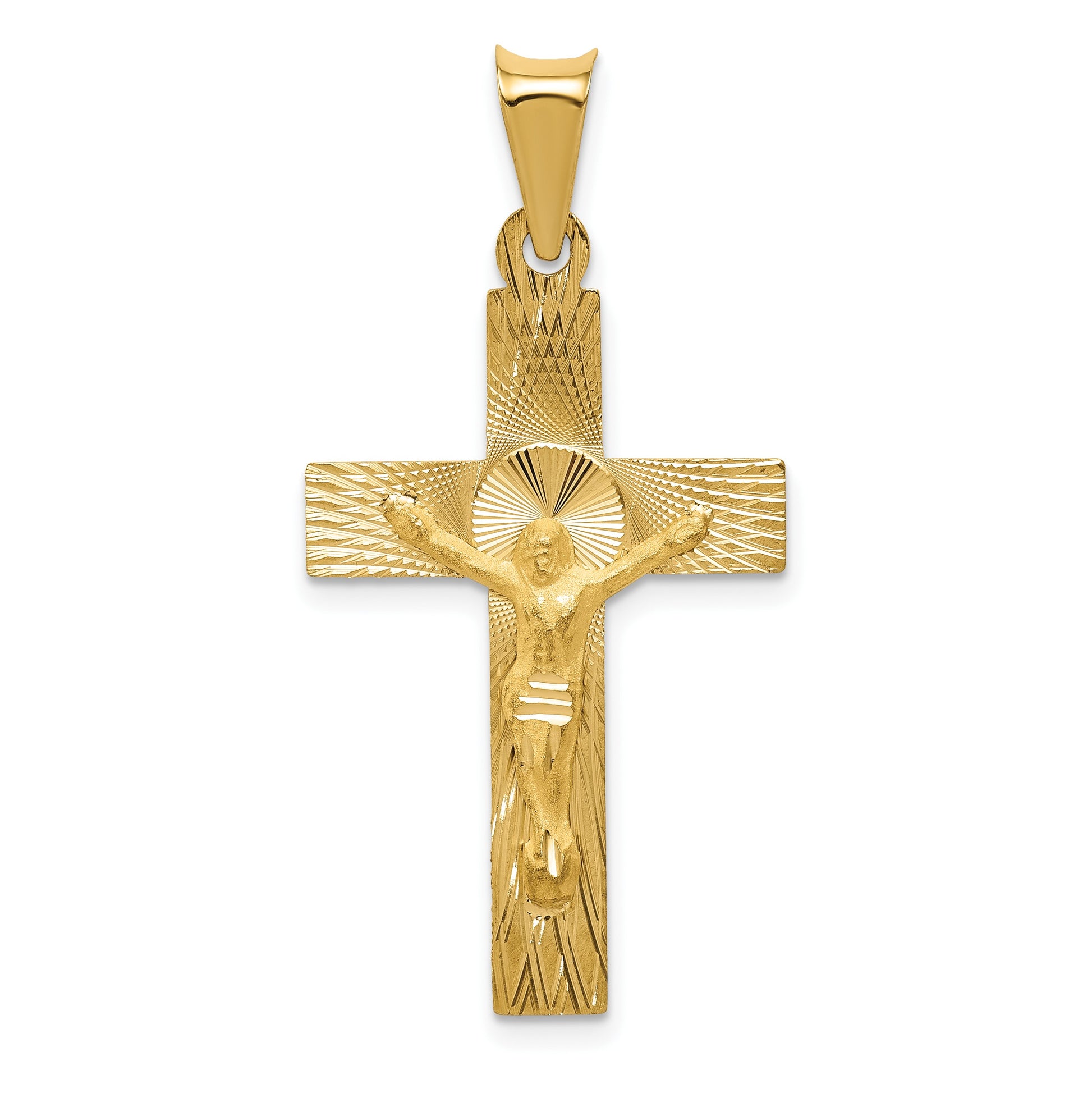 14k Polished Satin and Diamond-cut Crucifix Pendant