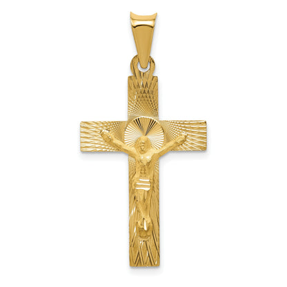 14k Polished Satin and Diamond-cut Crucifix Pendant