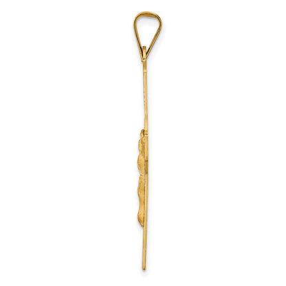 14k Polished Satin and Diamond-cut Crucifix Pendant