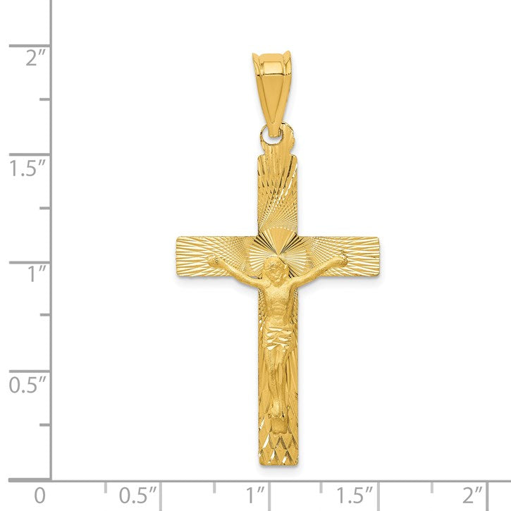 14k Polished Satin and Diamond-cut Crucifix Pendant