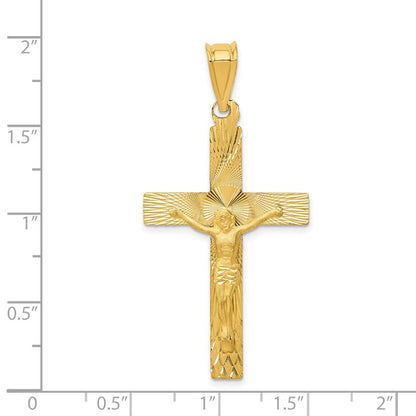 14k Polished Satin and Diamond-cut Crucifix Pendant
