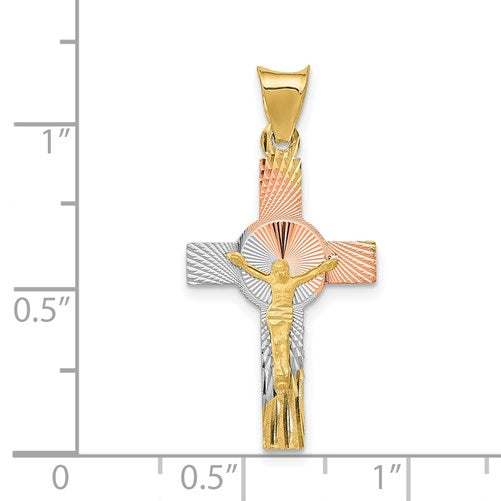 14K with Rose and White Rhodium Iona Crucifix Cross Pendant