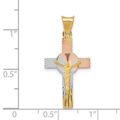 14K with Rose and White Rhodium Iona Crucifix Cross Pendant