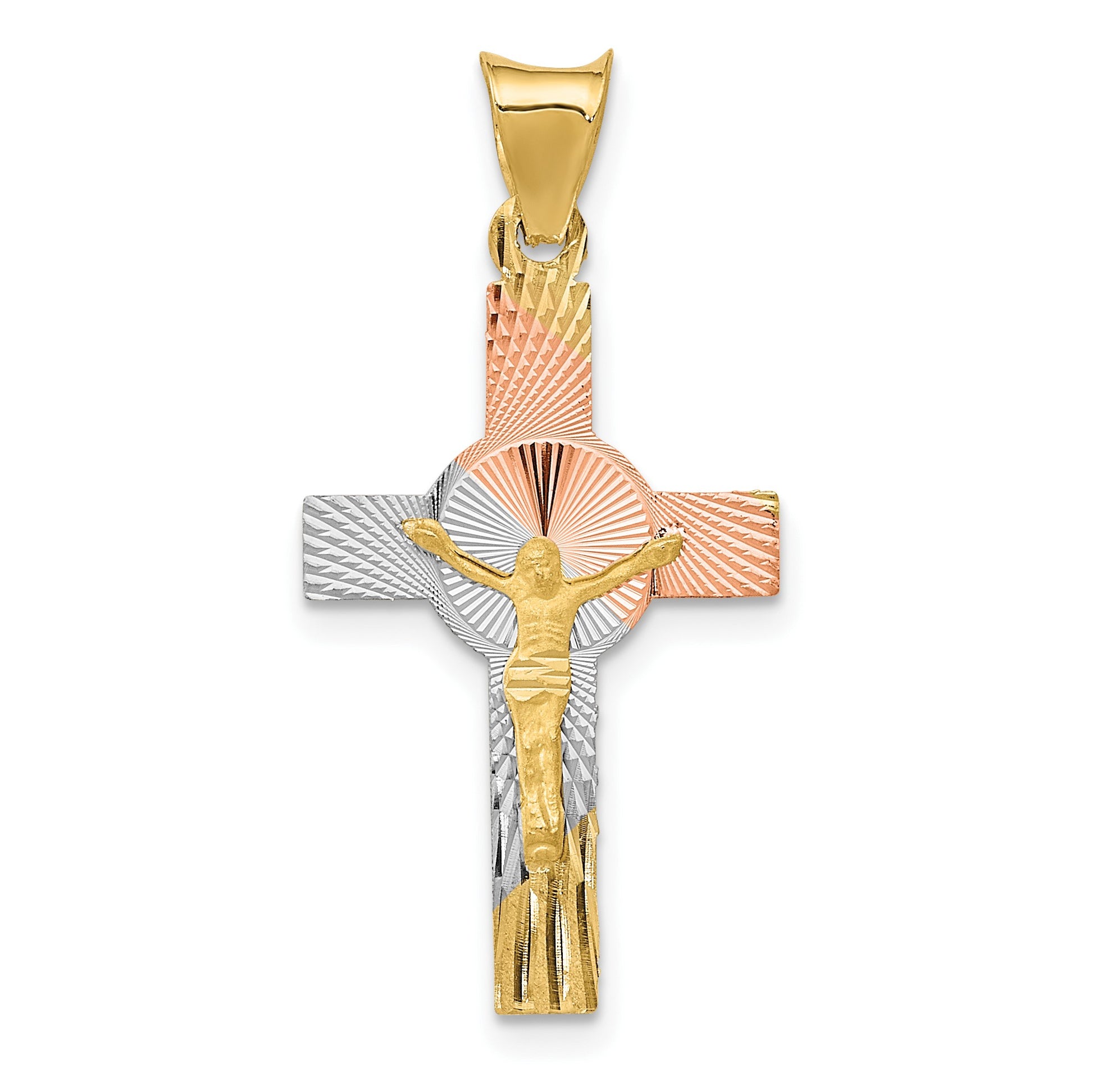14K with Rose and White Rhodium Iona Crucifix Cross Pendant