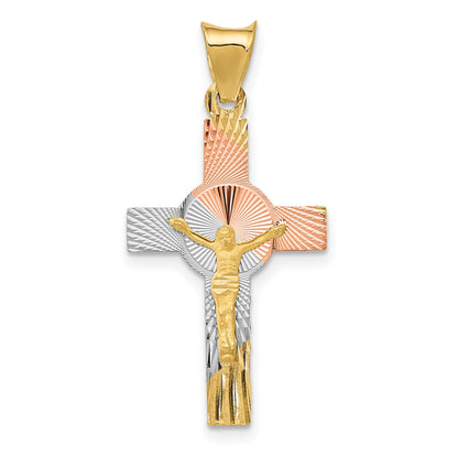 14K with Rose and White Rhodium Iona Crucifix Cross Pendant