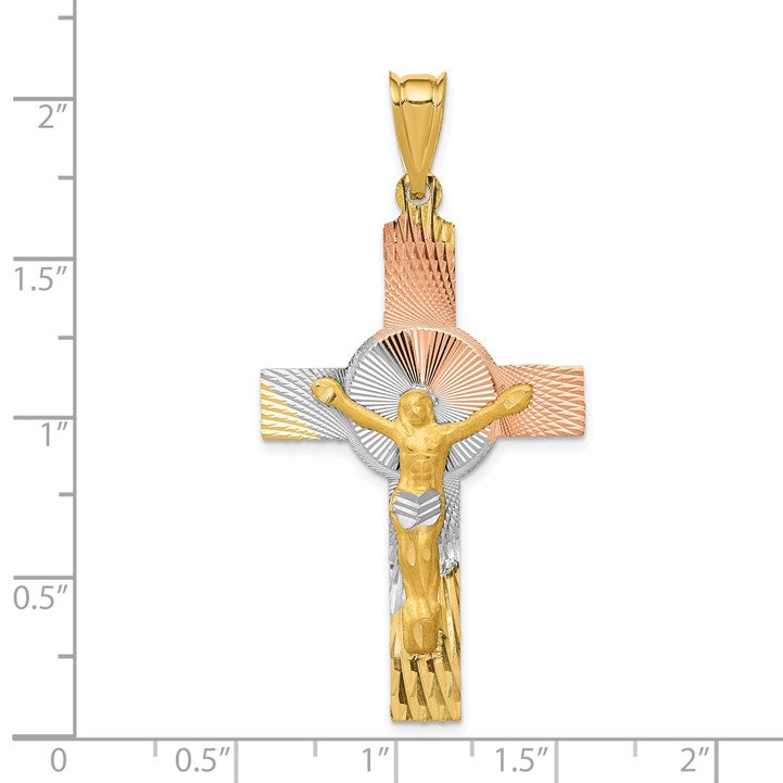14K with Rose and White Rhodium Iona Crucifix Cross Pendant