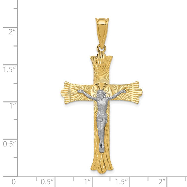 14k Two-Tone Polished Satin Diamond-cut Crucifix Cross Pendant