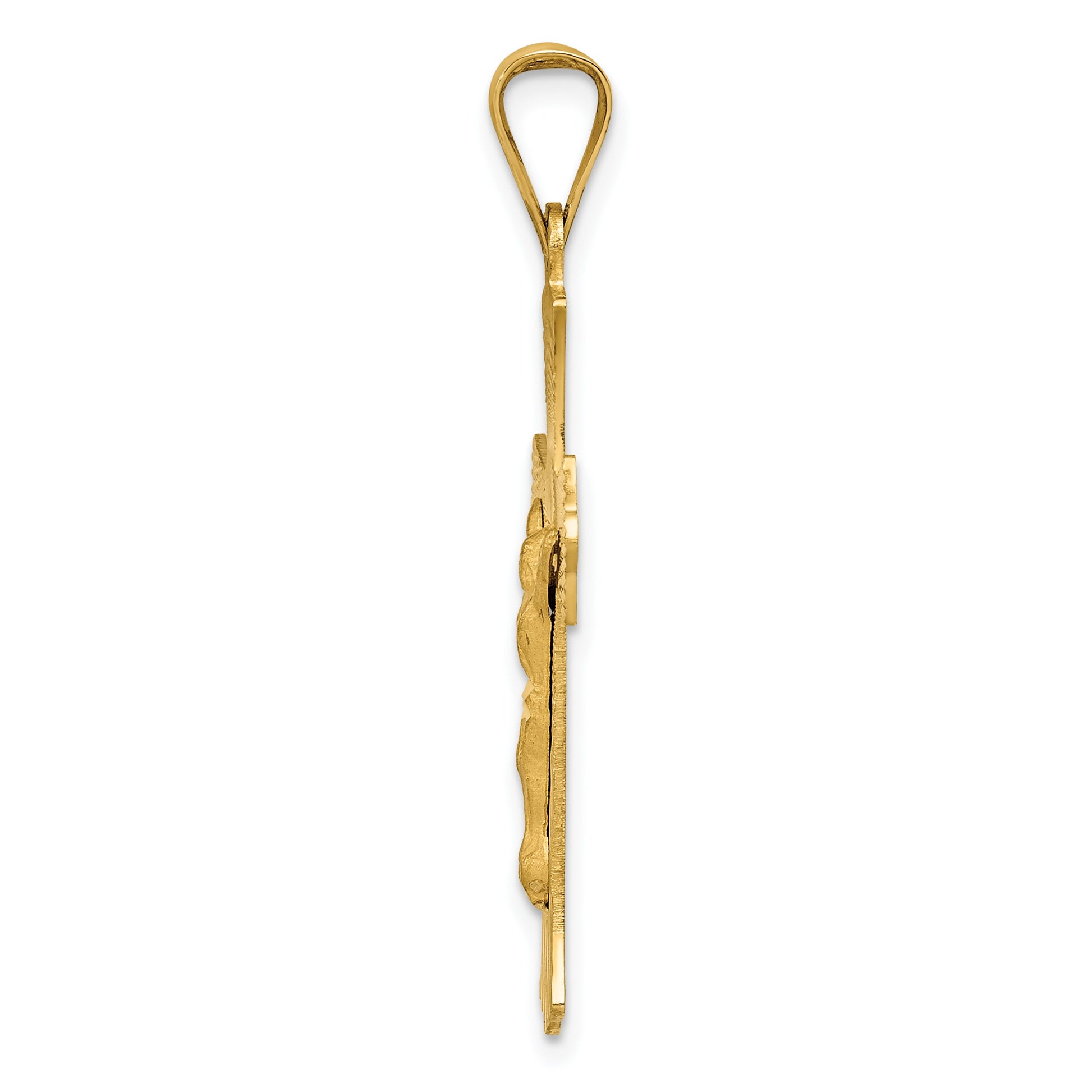 14k Polished Satin and Diamond-cut Crucifix Pendant