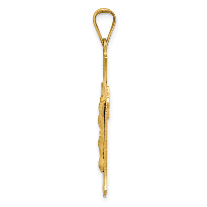 14k Polished Satin and Diamond-cut Crucifix Pendant