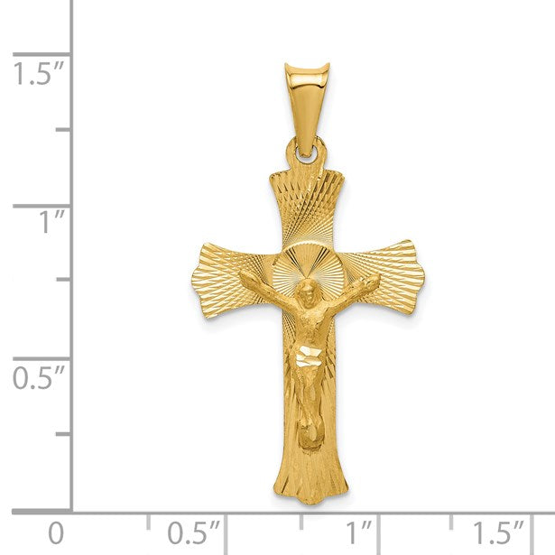 14k Polished Satin and Diamond-cut Crucifix Pendant