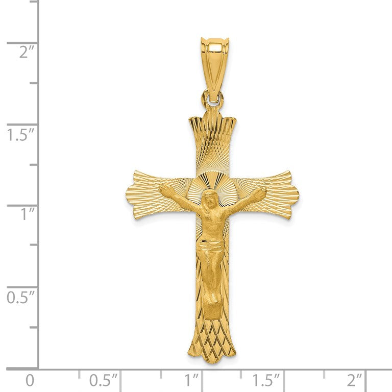 14k Polished Satin and Diamond-cut Crucifix Pendant