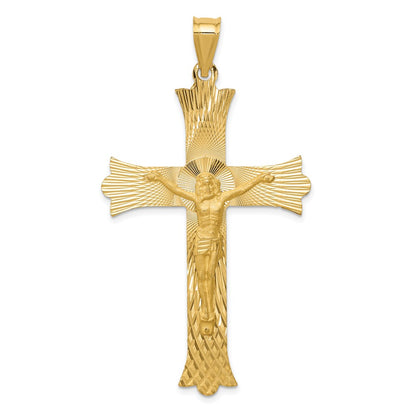 14k Polished, Satin and Diamond-cut Crucifix Cross Pendant