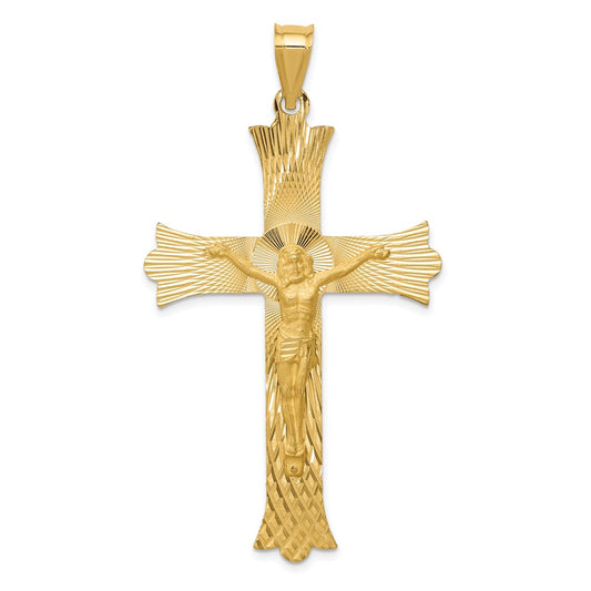 14k Polished, Satin and Diamond-cut Crucifix Cross Pendant