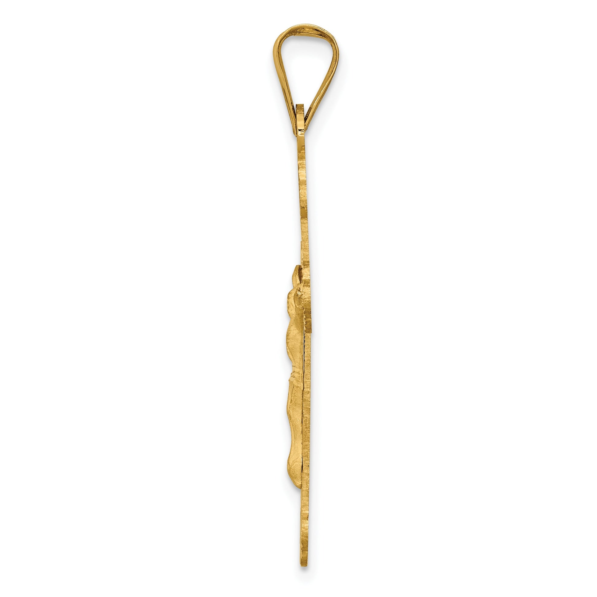 14k Polished Satin and Diamond-cut Crucifix Pendant