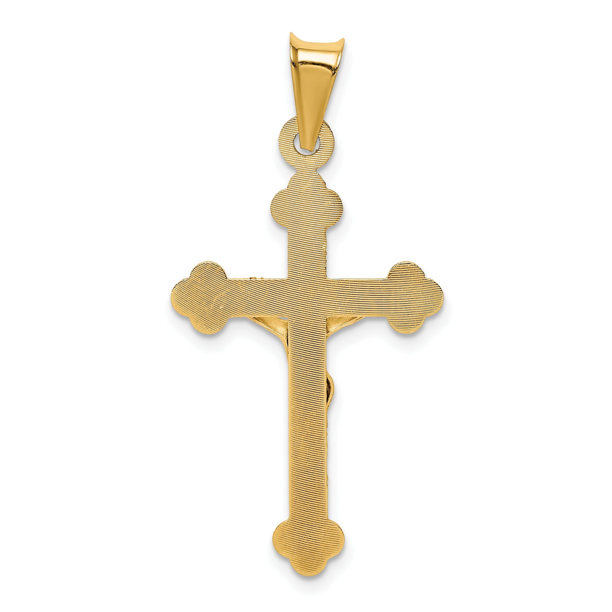 14k Polished Satin and Diamond-cut Crucifix Pendant