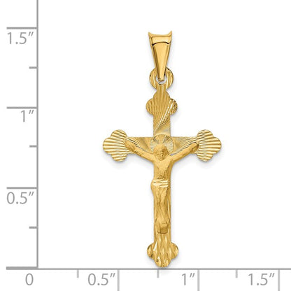 14k Polished Satin and Diamond-cut Crucifix Pendant
