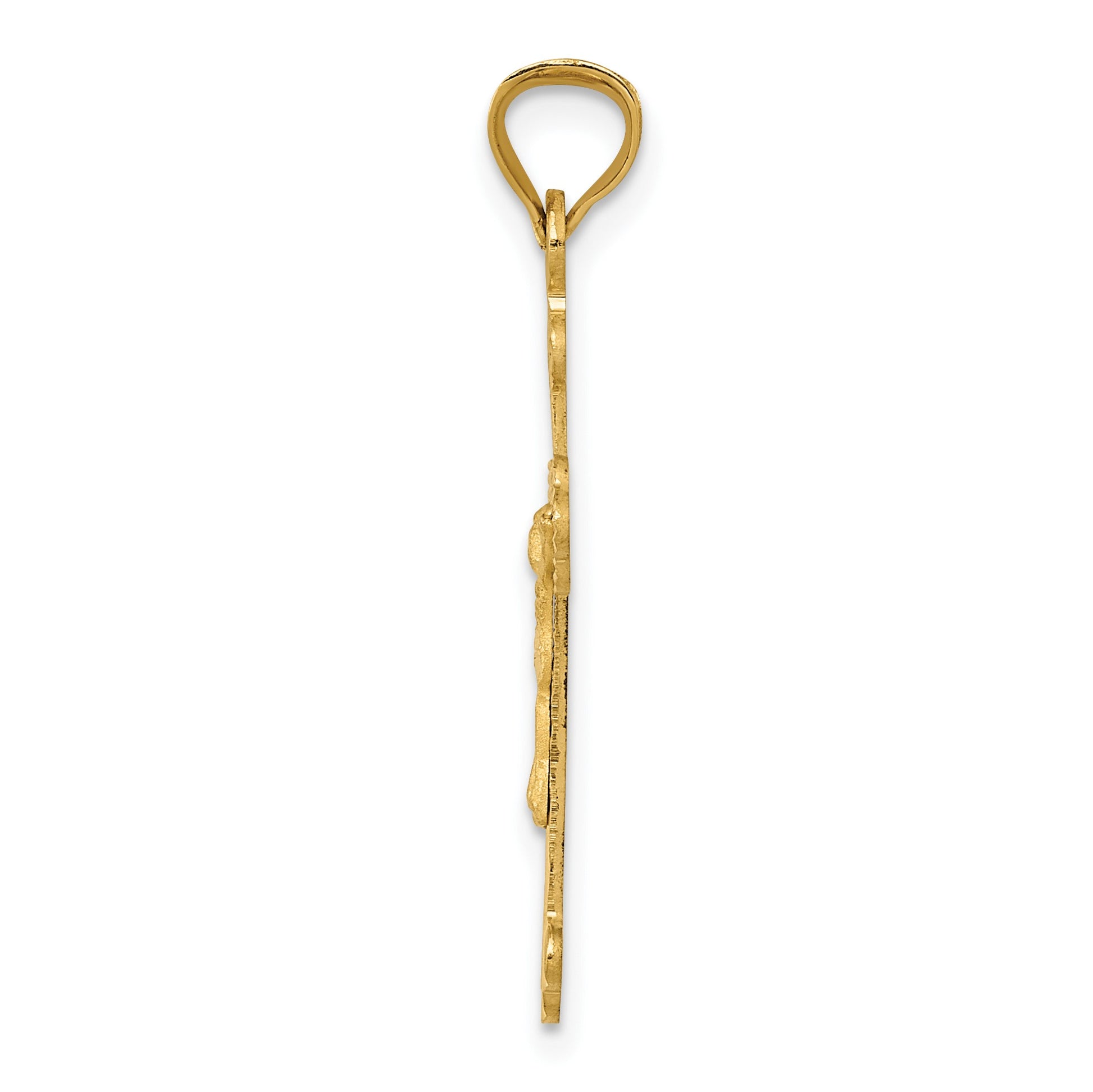 14k Polished Satin and Diamond-cut Crucifix Pendant
