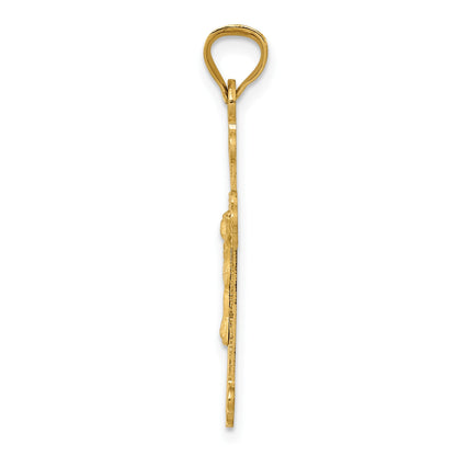 14k Polished Satin and Diamond-cut Crucifix Pendant