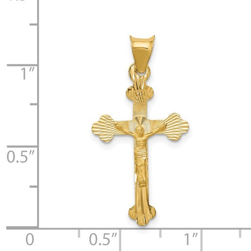 14k Polished Satin and Diamond-cut Crucifix Pendant