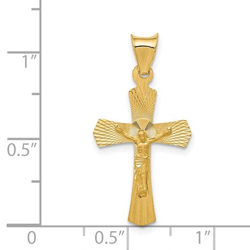 14k Polished Satin and Diamond-cut Crucifix Pendant