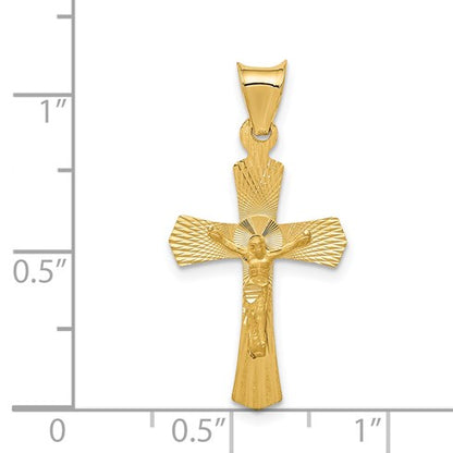 14k Polished Satin and Diamond-cut Crucifix Pendant