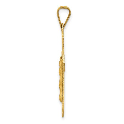 14k Polished Satin and Diamond-cut Crucifix Pendant