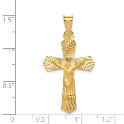 14k Polished Satin and Diamond-cut Crucifix Pendant