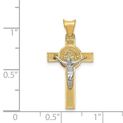 14k Two-Tone Crucifix Reverses to St. Benedict Medal Pendant