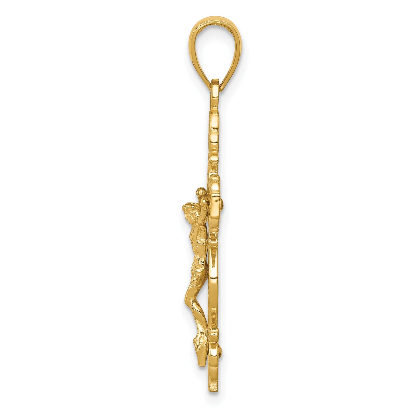 14K Polished Crucifix with Lace Trim Pendant