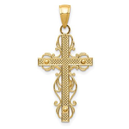 14K Polished Crucifix with Lace Trim Pendant