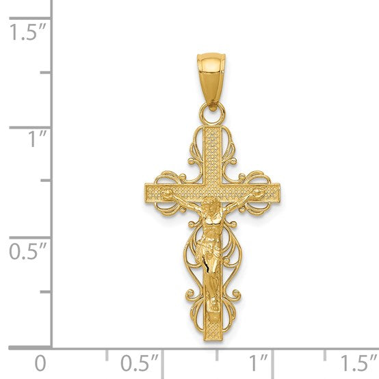 14K Polished Crucifix with Lace Trim Pendant