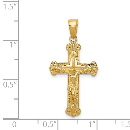 14K Polished Textured Crucifix Pendant
